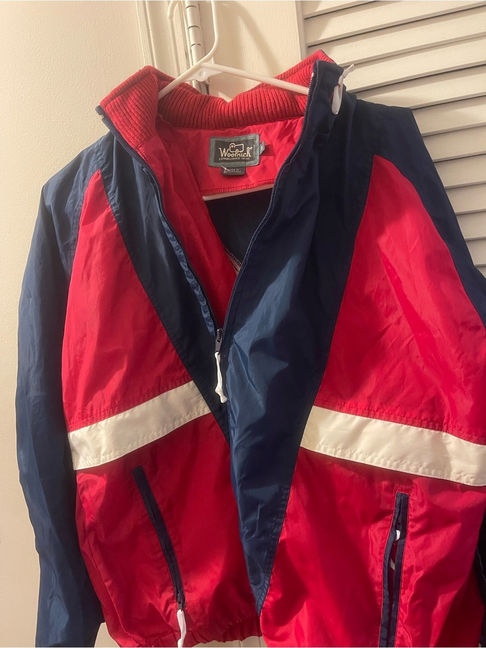 Woolrich Vintage 1980’s Men's Red, Navy & White Colorblock Windbreaker